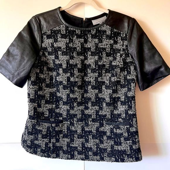 Classiques Entier Houndstooth Print Wool Blend Short Sleeve Top Size S - Picture 1 of 10